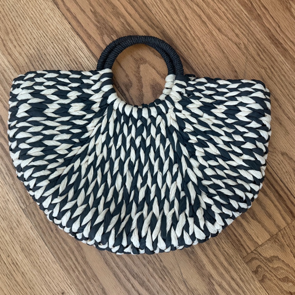 Black and White Woven Beach Bag Handbag